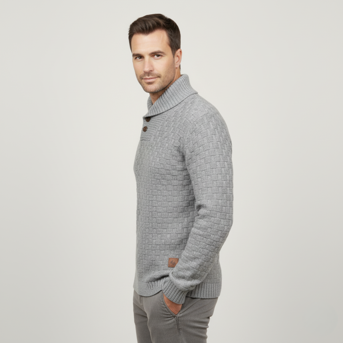 Classic Mens Thick Cable Knit Sweater with Buttons