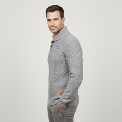 Classic Mens Thick Cable Knit Sweater with Buttons