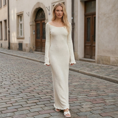 Slim Fit Long Sleeve Maxi Dress for Evening Wear - OutfitLondon