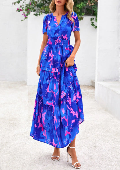 Casual Floral V Neck Flowy Beach Maxi Dress