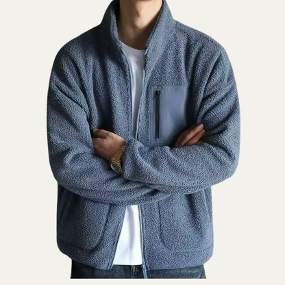 Warm Mens Fleece Coat with Contrast Pocket