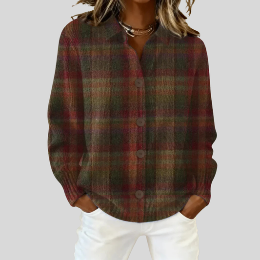 Classic Red Plaid Button Cardigan - OutfitLondon