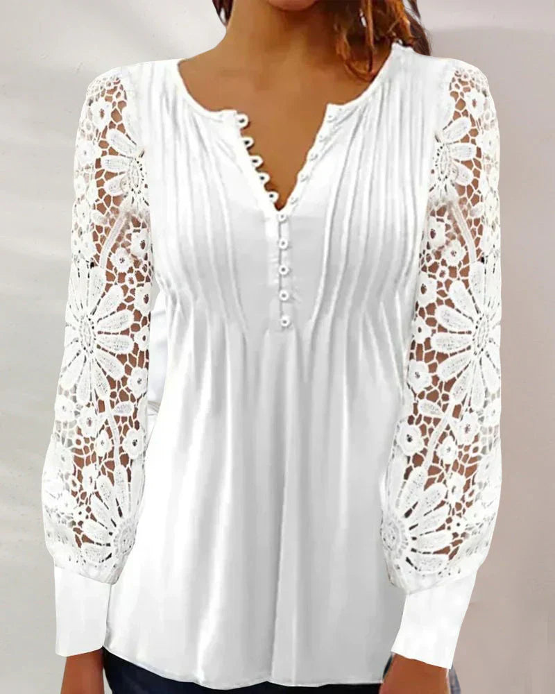 Women's Elegant Long Sleeve Lace Top - OutfitLondon