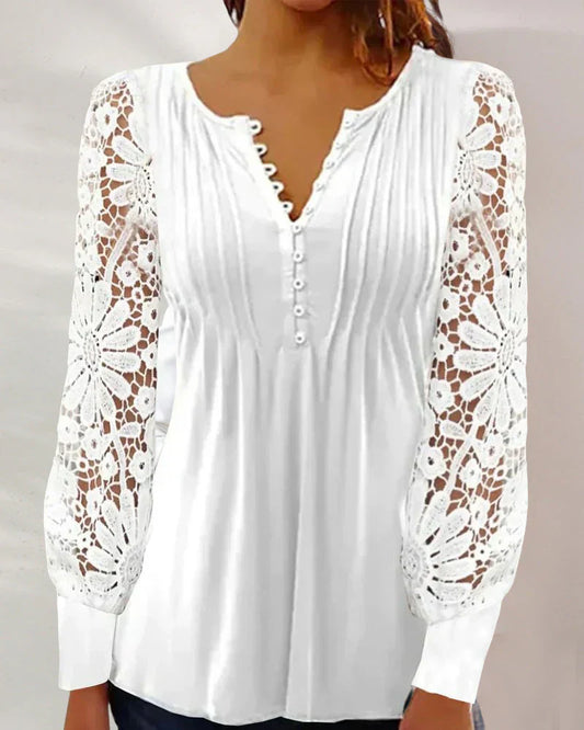 Women's Elegant Long Sleeve Lace Top - OutfitLondon