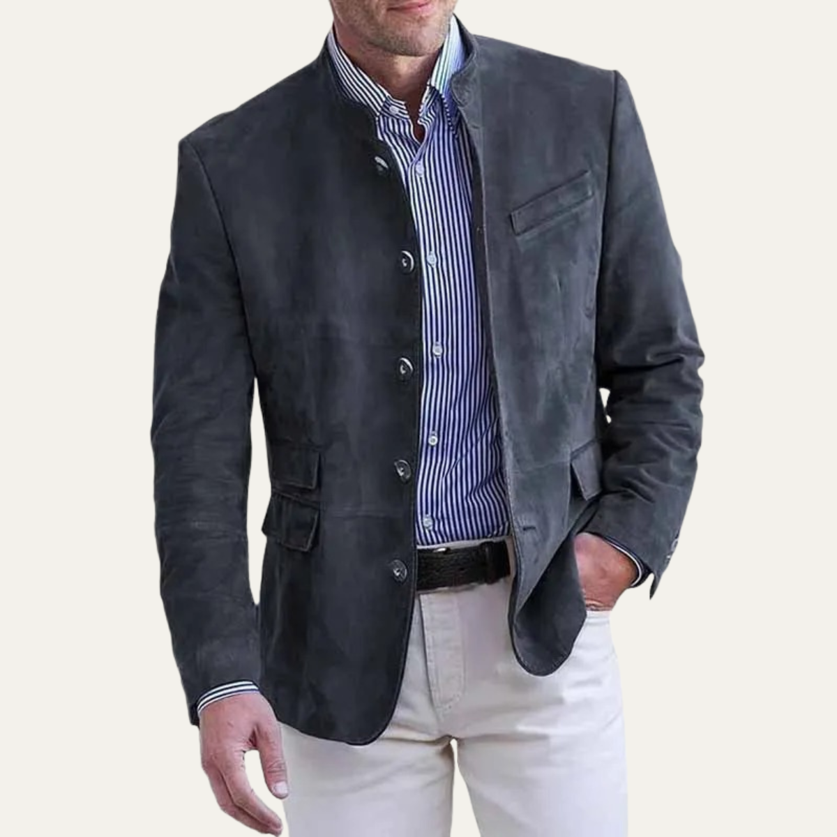 Luxury Men's Suede Blazer Jacket with Smart Collar