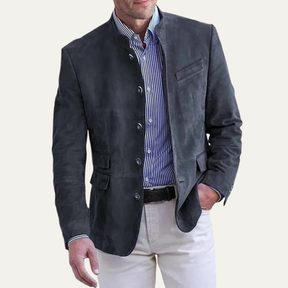 Luxury Men's Suede Blazer Jacket with Smart Collar
