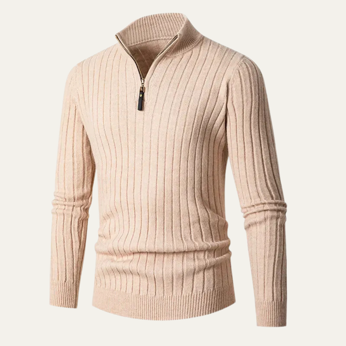 Warm Crew Neck Ribbed Knit Half Zip Sweater