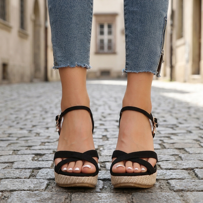 Ladies High Heel Espadrille Sandals Ankle Strap