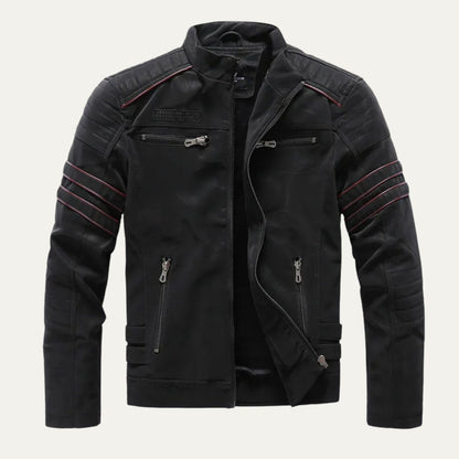 Men's Synthetic Leather Biker Jacket with Padded Details