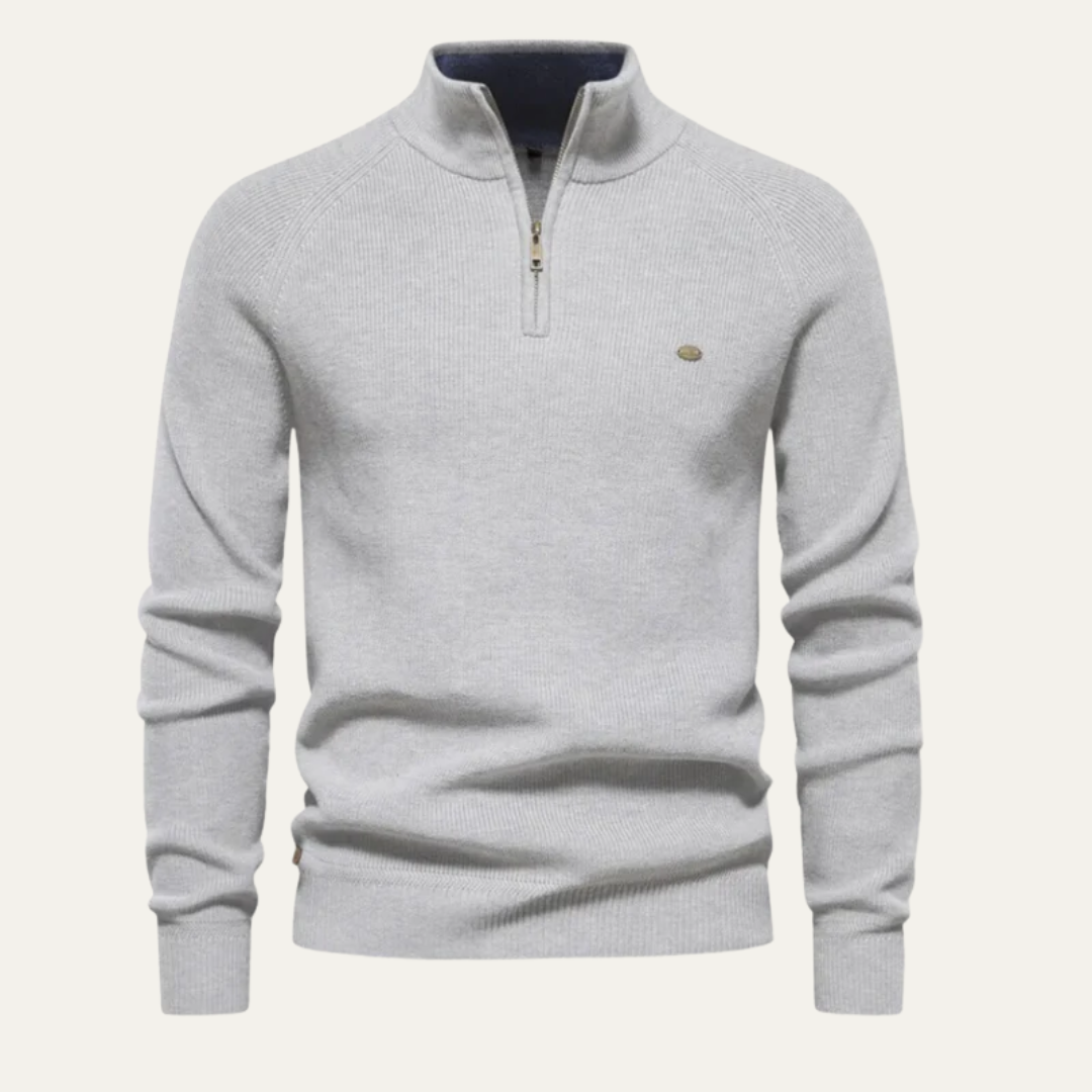 Men's Textured Crew Neck Quarter Zip Sweater