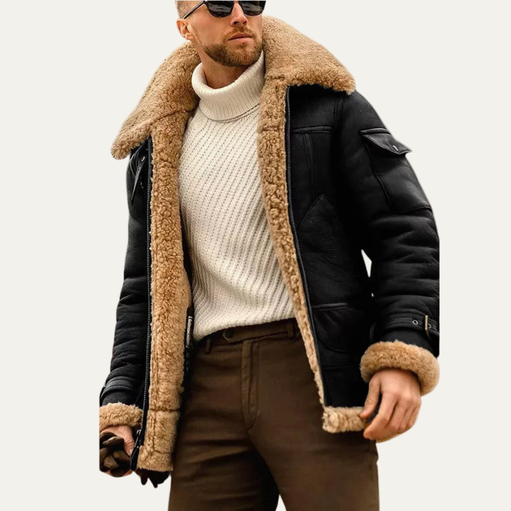 Men's Faux Fur Lined Leather Biker Jacket