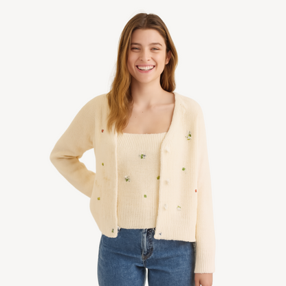 Ladies Pretty Lace Knit Cardigan Tank Top Set