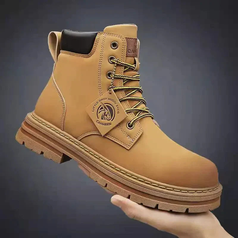 Stylish Men's Leather High Top Boots with Strong Sole