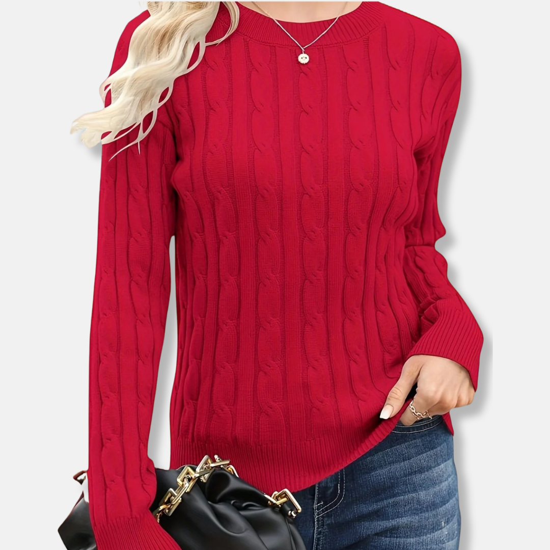 Cozy Women's Cable Knit Crew Neck Sweater