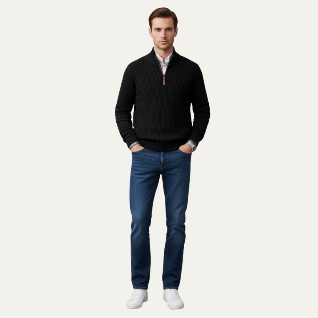 Men's Warm Crew Neck Quarter Zip Sweater