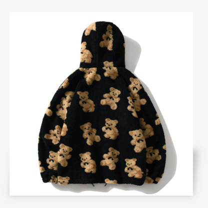 Cute Bear Print Women's Hoodie Jacket