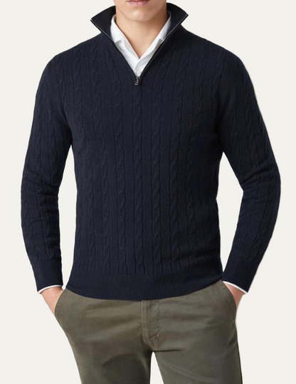Classic Zip Up Crew Neck Sweater