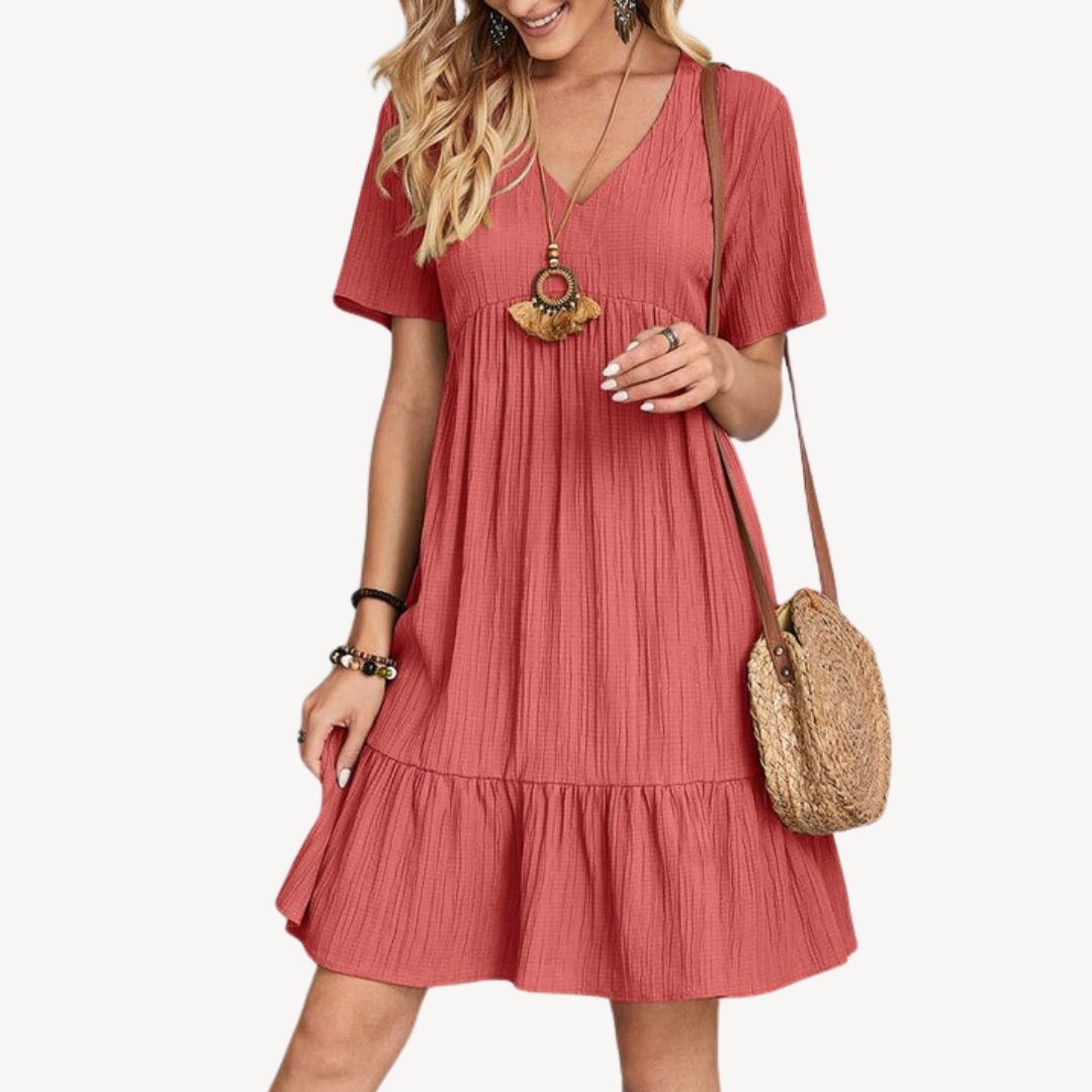 Casual V-Neck Floral Cotton Dress for Women