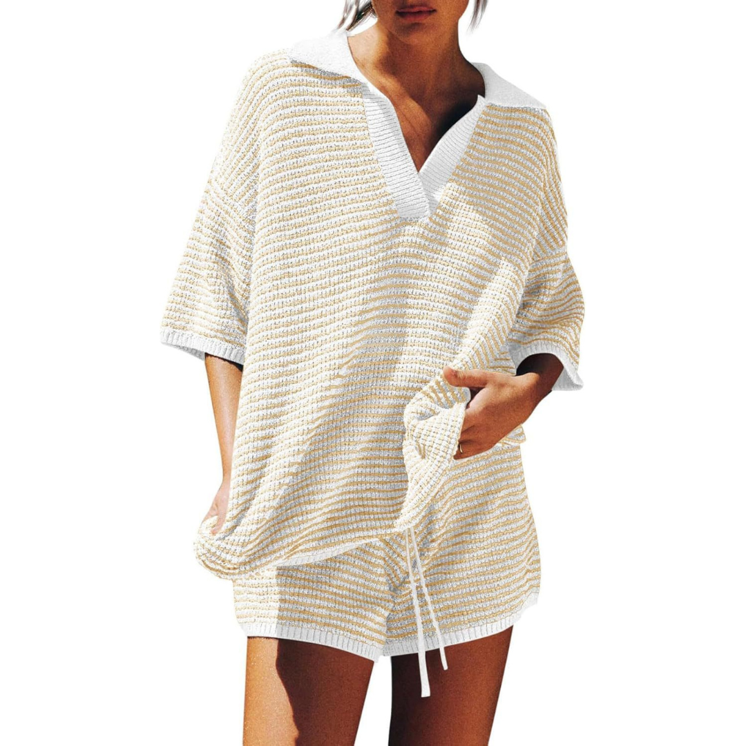 Relaxed Fit Striped Knit Summer Outfit Set