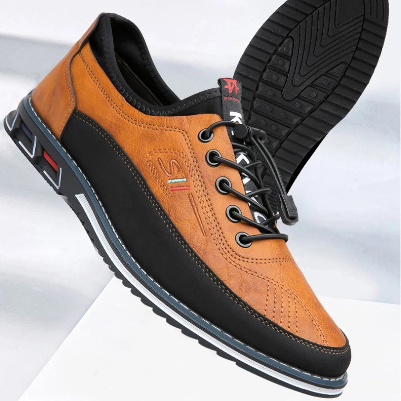 Comfortable Leather Walking Shoes with Elastic Laces