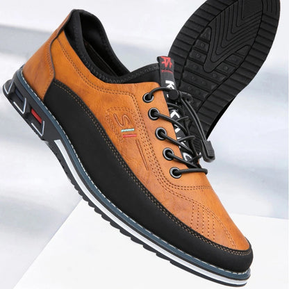 Comfortable Leather Walking Shoes with Elastic Laces