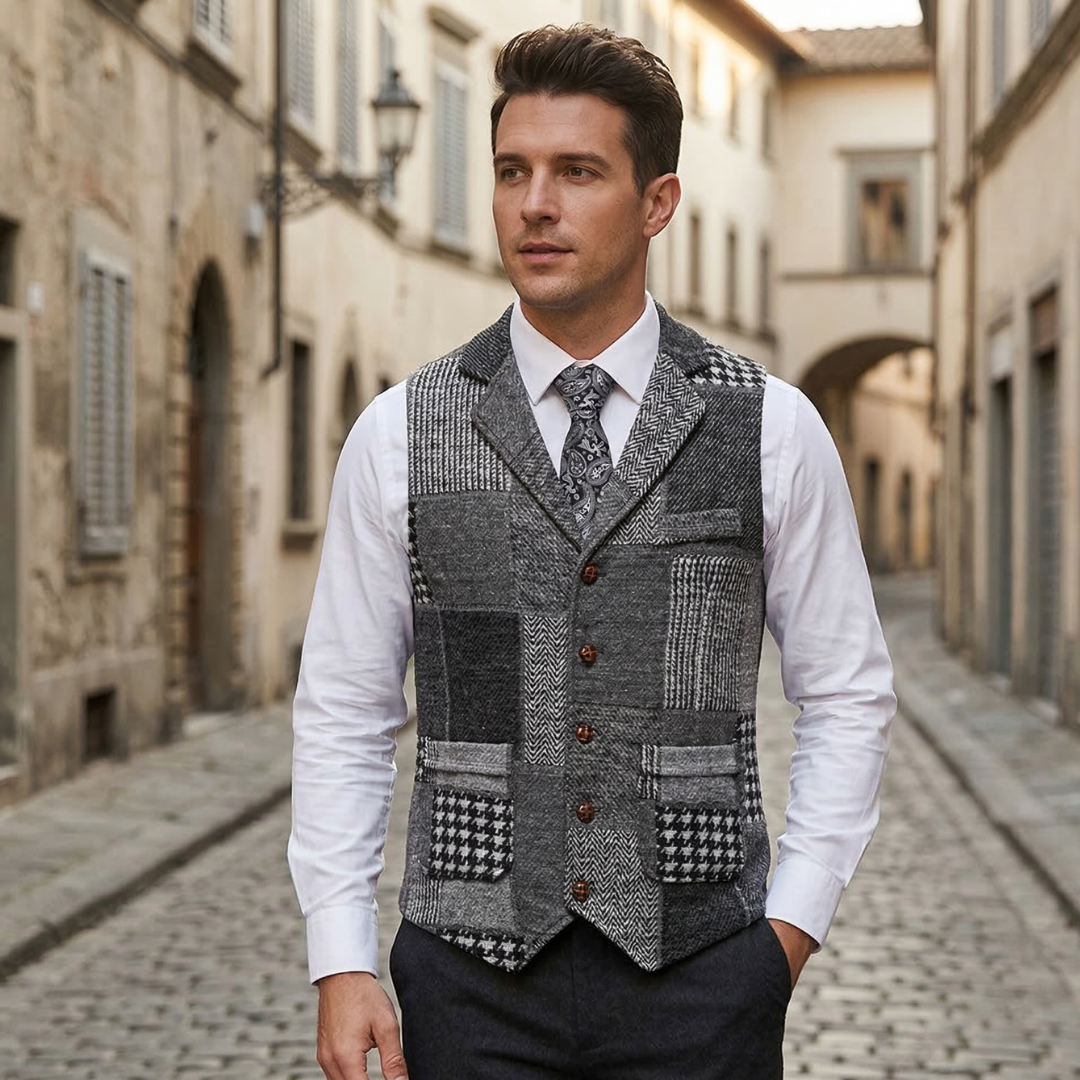 Rustic Plaid Tweed Vest Classic Fit Waistcoat