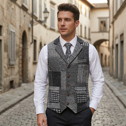 Rustic Plaid Tweed Vest Classic Fit Waistcoat