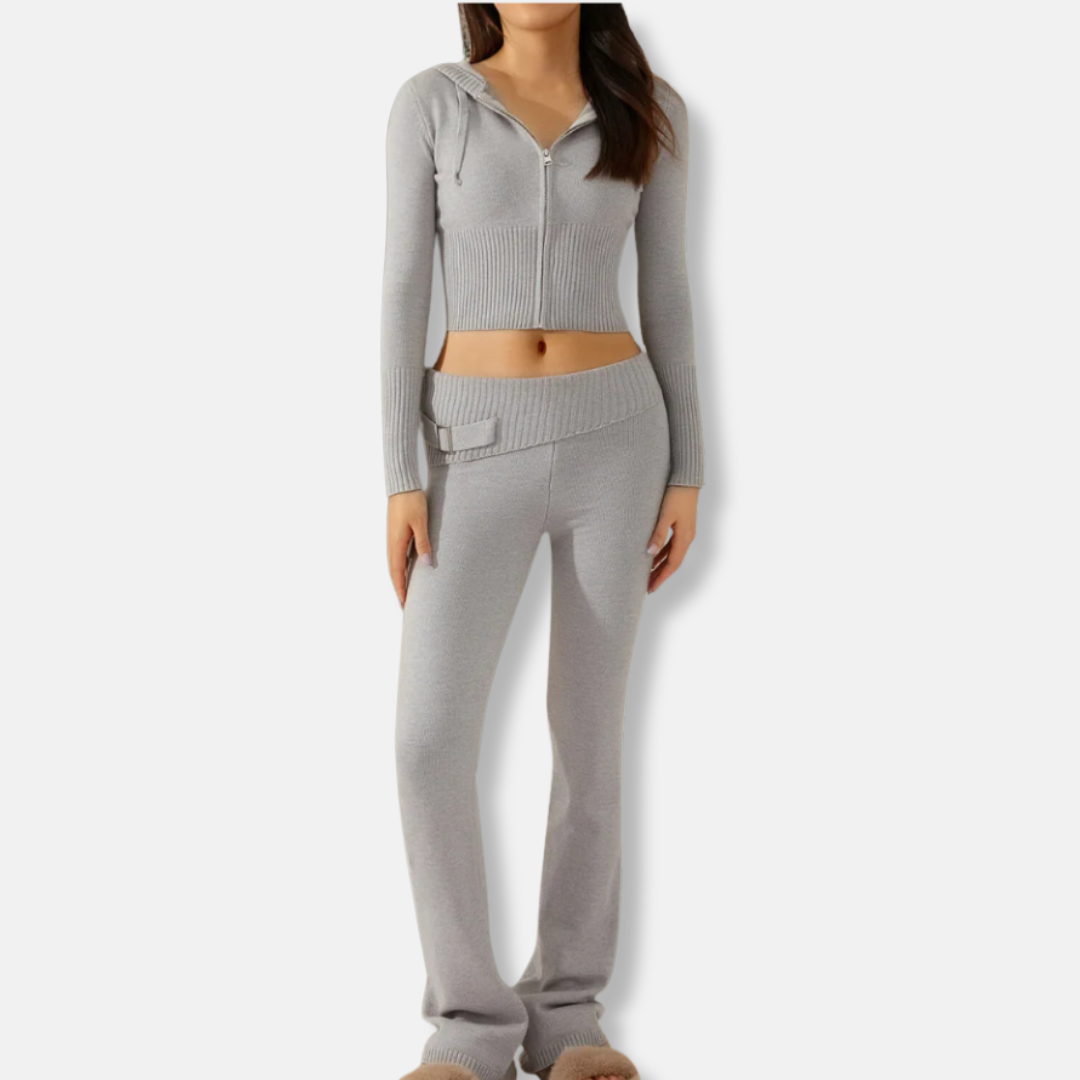 Comfortable Ribbed Hoodie and Bootcut Pant Set