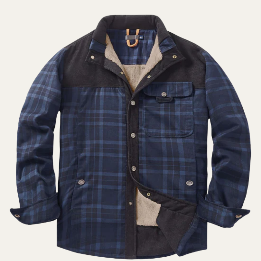 Warm Plaid Men's Flannel Jacket with Faux Fur Inside