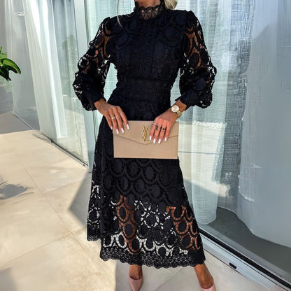 Elegant Women's Floral Midi Dress Long Sleeve