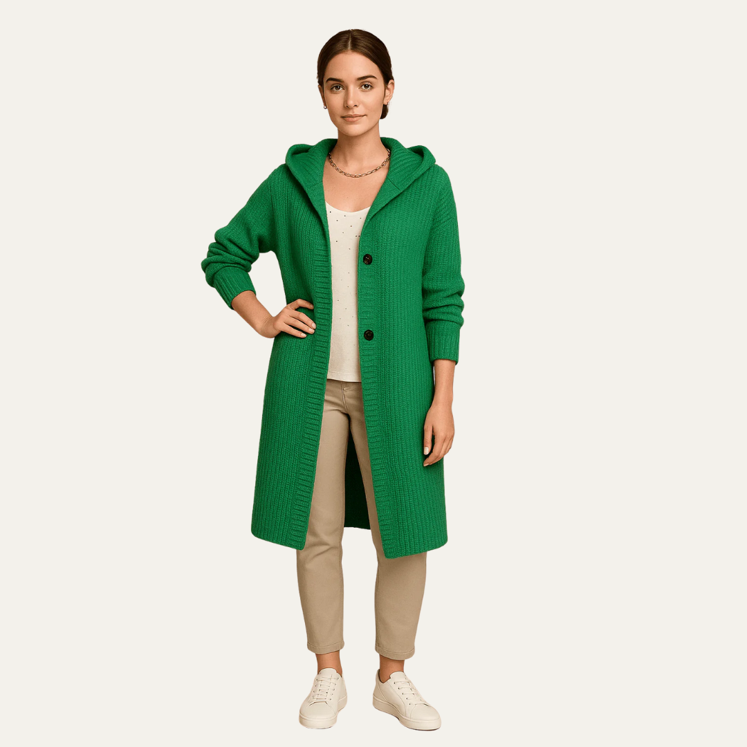 Ladies Thick Cable Knit Hooded Coat