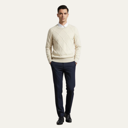 Classic Crew Neck Diamond Pattern Sweater