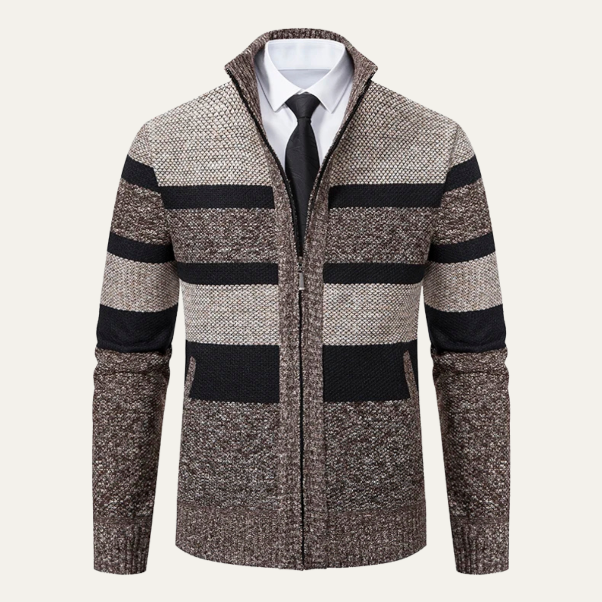 Warm Men's Striped Zip Up Cardigan Sweater