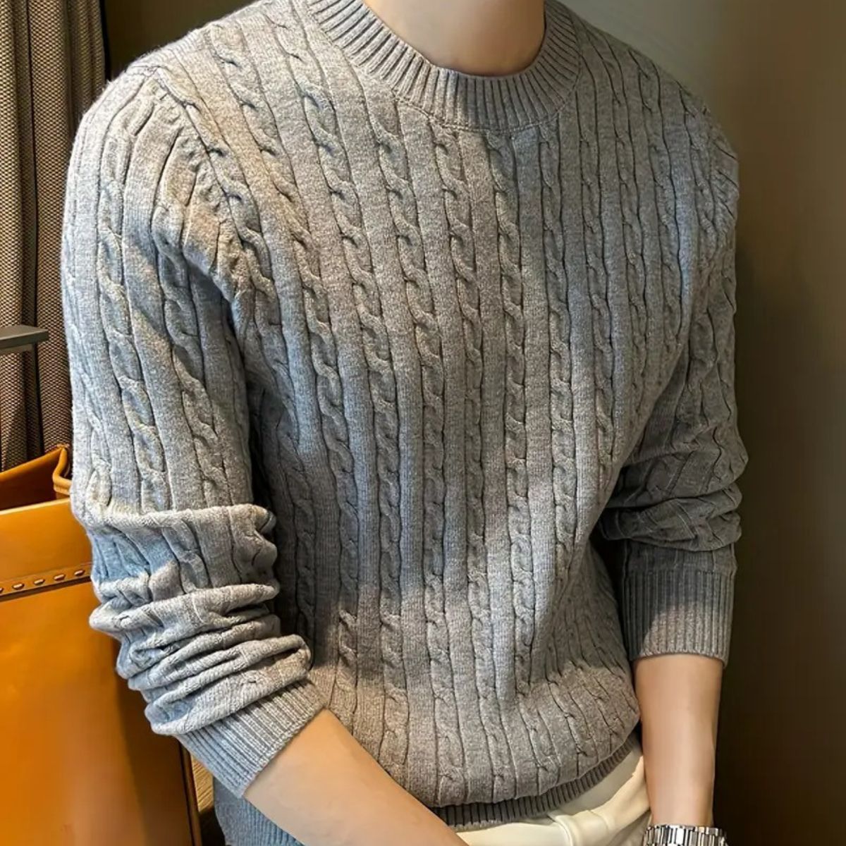 Soft Grey Men's Merino Wool Crew Neck Sweater