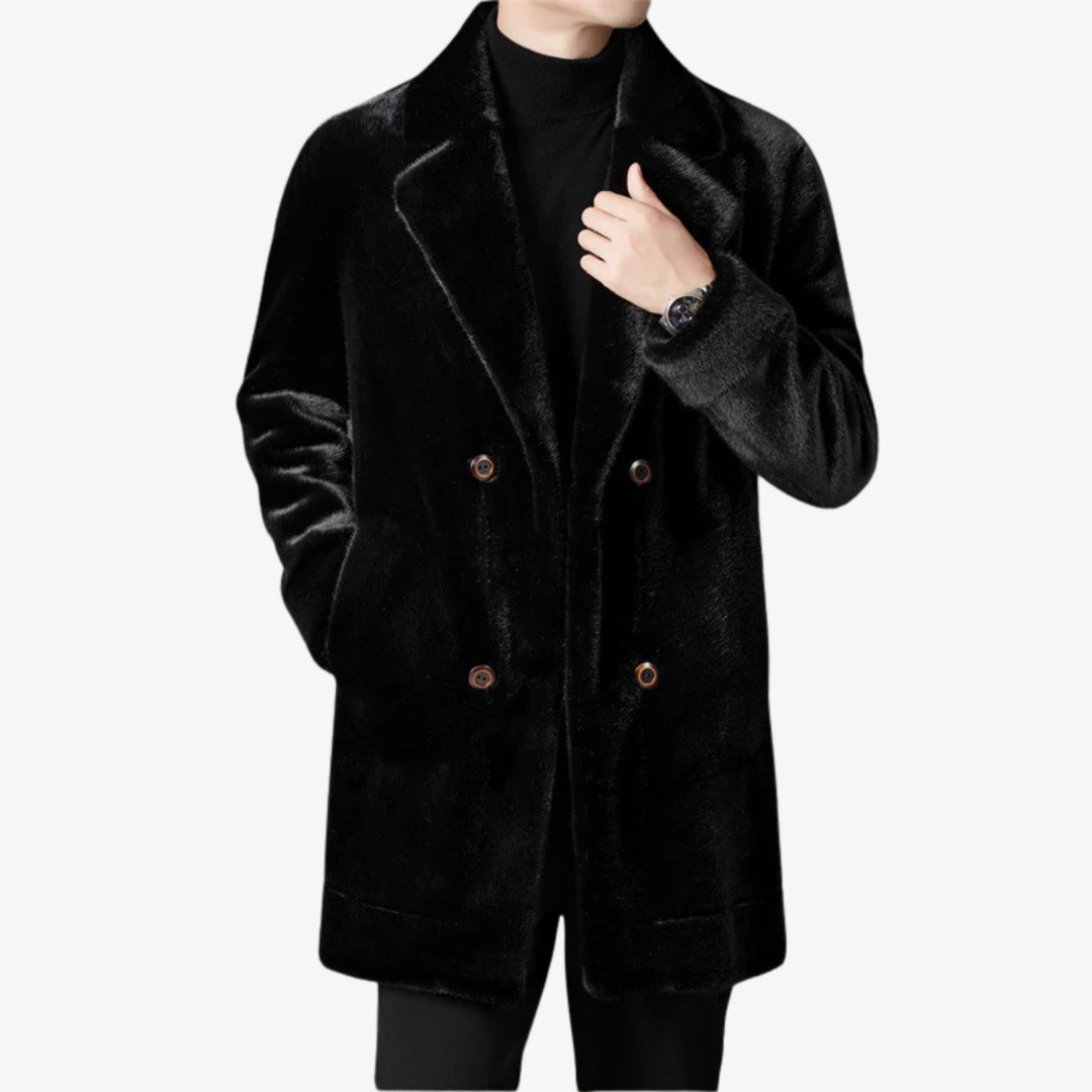 Luxury Synthetic Fur Pea Coat For Men