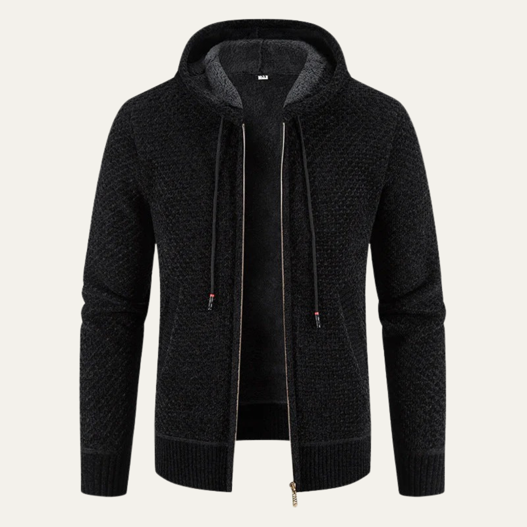 Warm Textured Hoodie Zip Up Jacket