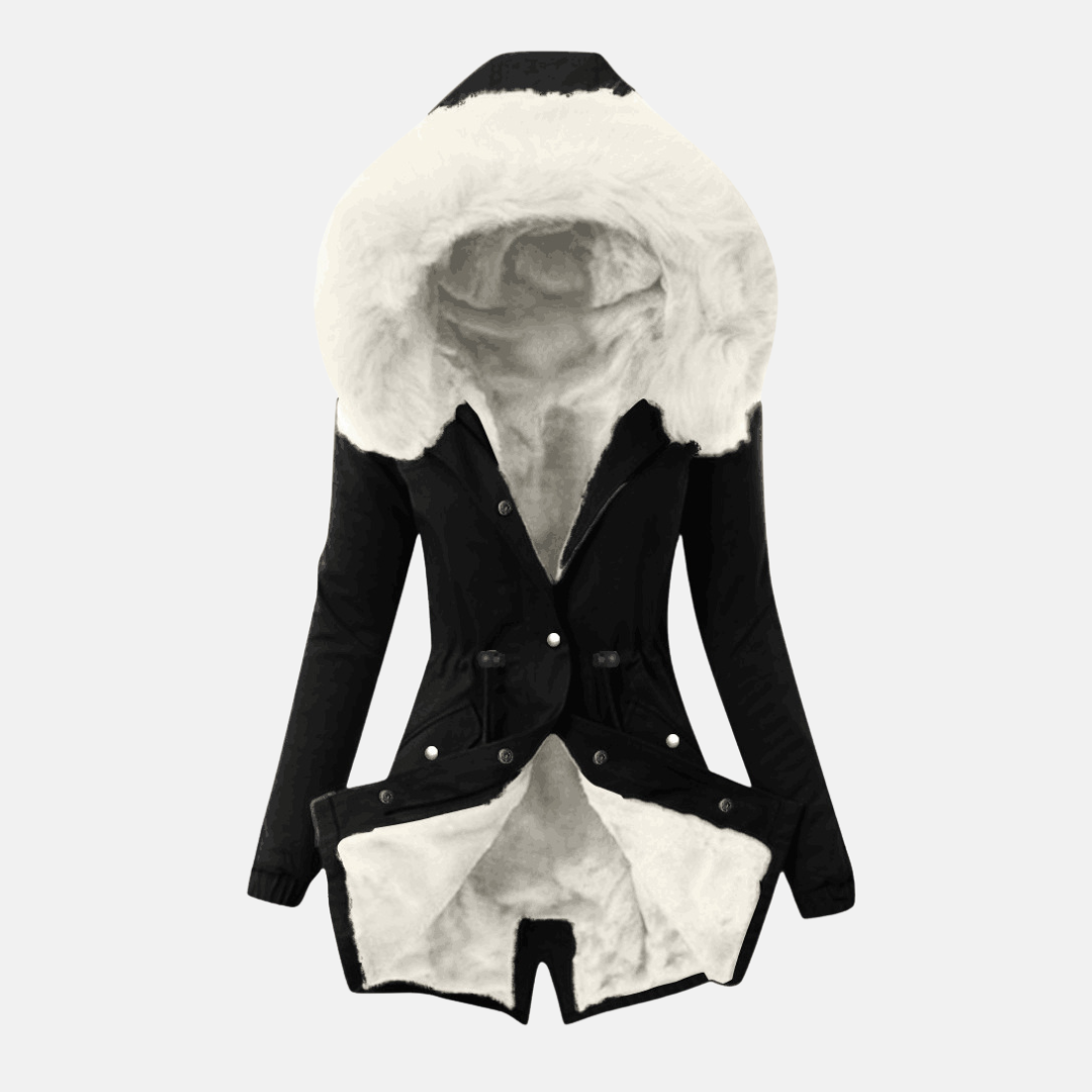 Fitted Women's Coat with Hood and Pockets