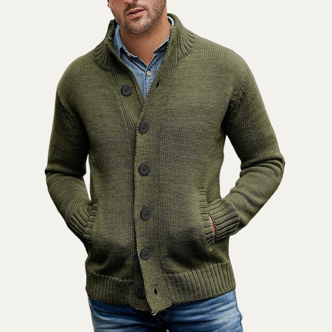 Men's Thick Knit Crew Neck Button Sweater