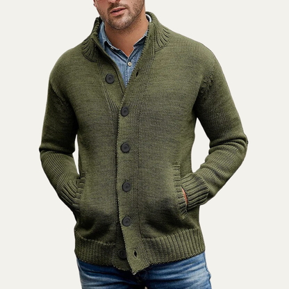 Men's Thick Knit Crew Neck Button Sweater