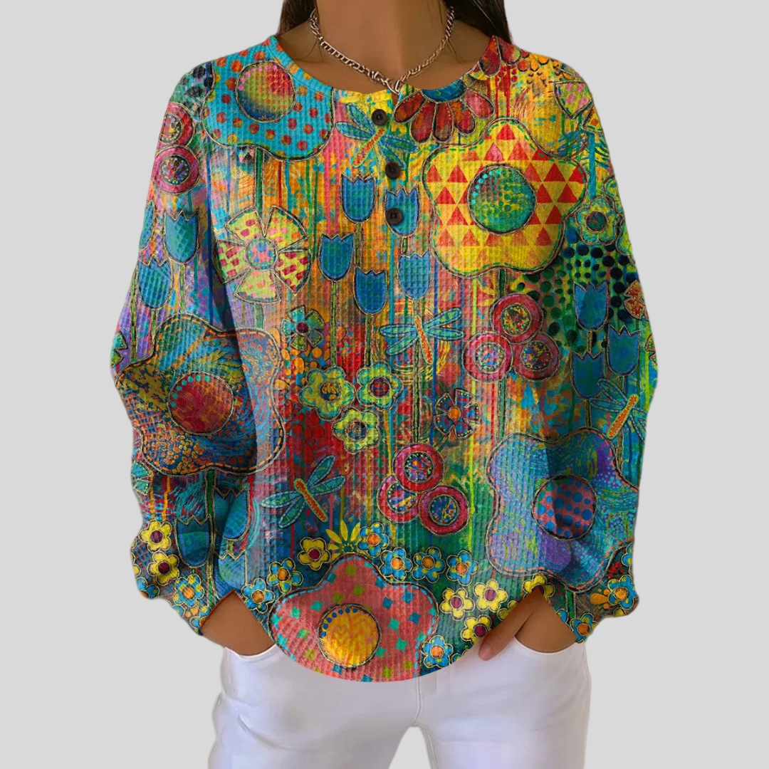 Vibrant Floral Pattern Women's Sweater - OutfitLondon