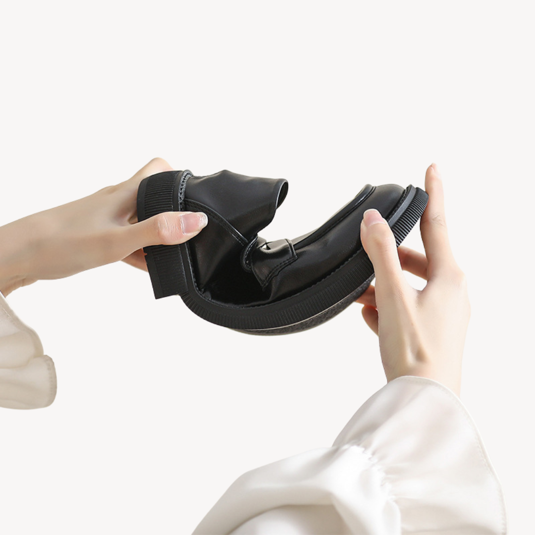 Ladies Synthetic Leather Block Heel Loafers