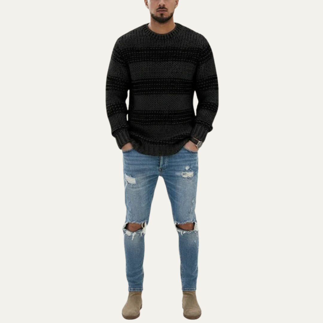 Thick Horizontal Stripe Crew Neck Sweater