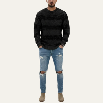 Thick Horizontal Stripe Crew Neck Sweater