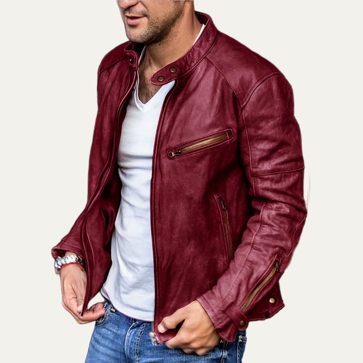 Slim Fit Biker Fake Leather Jacket