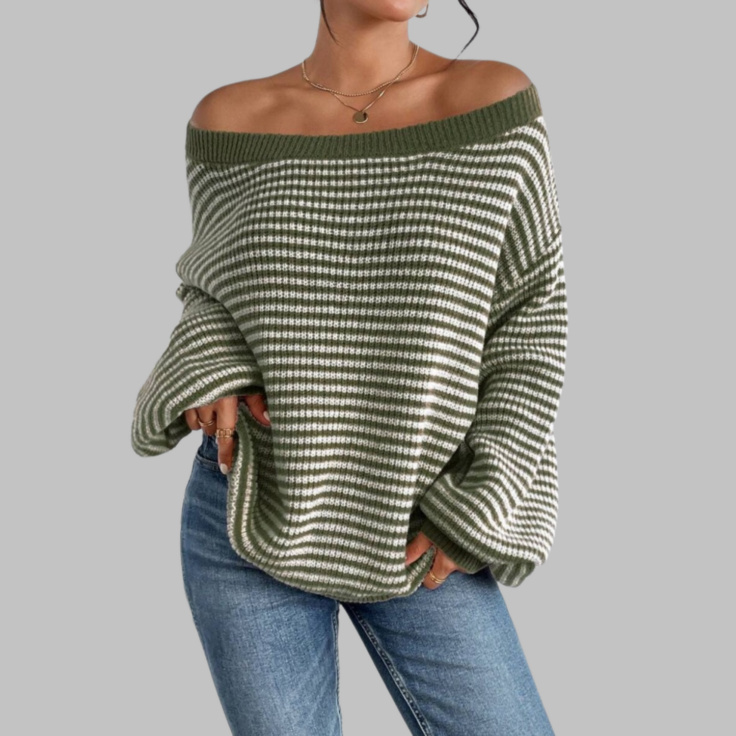 Relaxed Fit Stripe Crew Neck Sweater