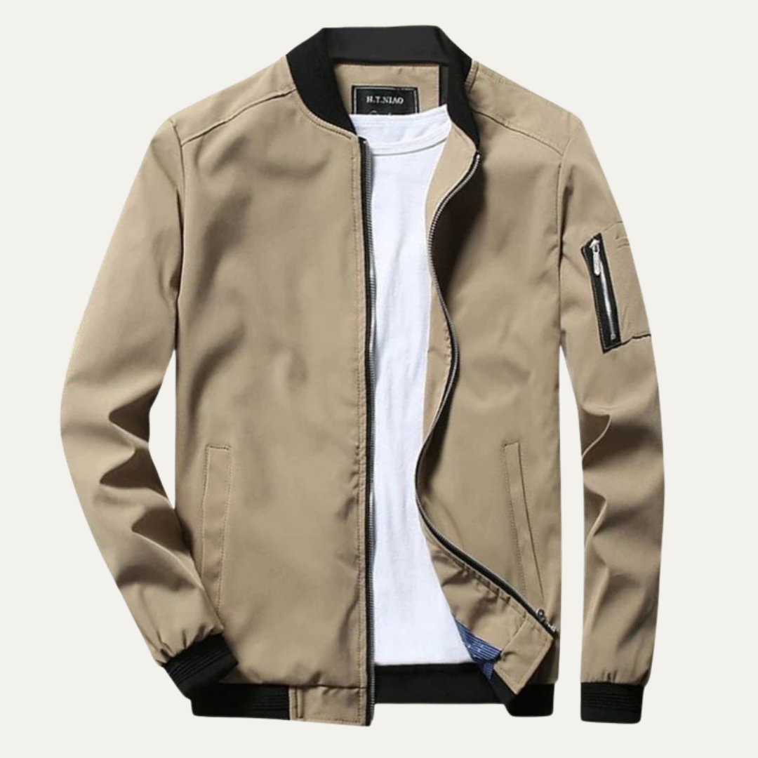 Men's Vintage Zip Up Bomber Jacket with Functional Pockets