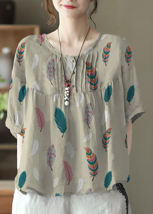 Women's Linen Blouse Three Quarter Sleeves Grey - OutfitLondon