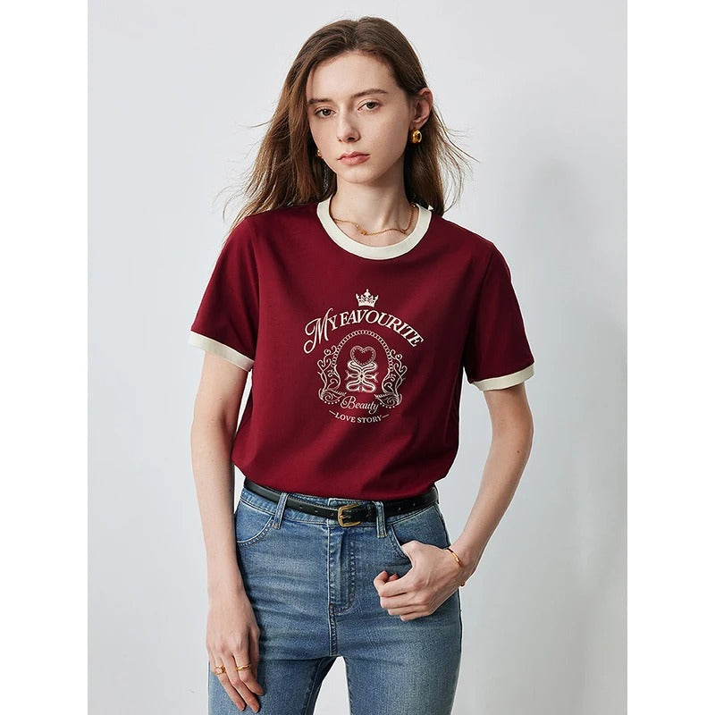 Fashionable Graphic Tee with Colorful Trim