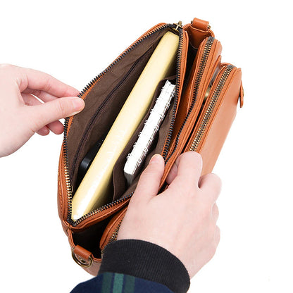 Three-Layer Crossbody Leather Shoulder Bag & Clutch