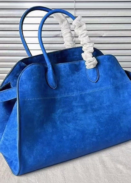Women's Blue Suede Tote Bag Large Inner Pockets - OutfitLondon
